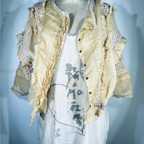Magnolia Pearl Marburger Cotton Voile Lace Button Up Top NWT O/S - Picture 1 of 8
